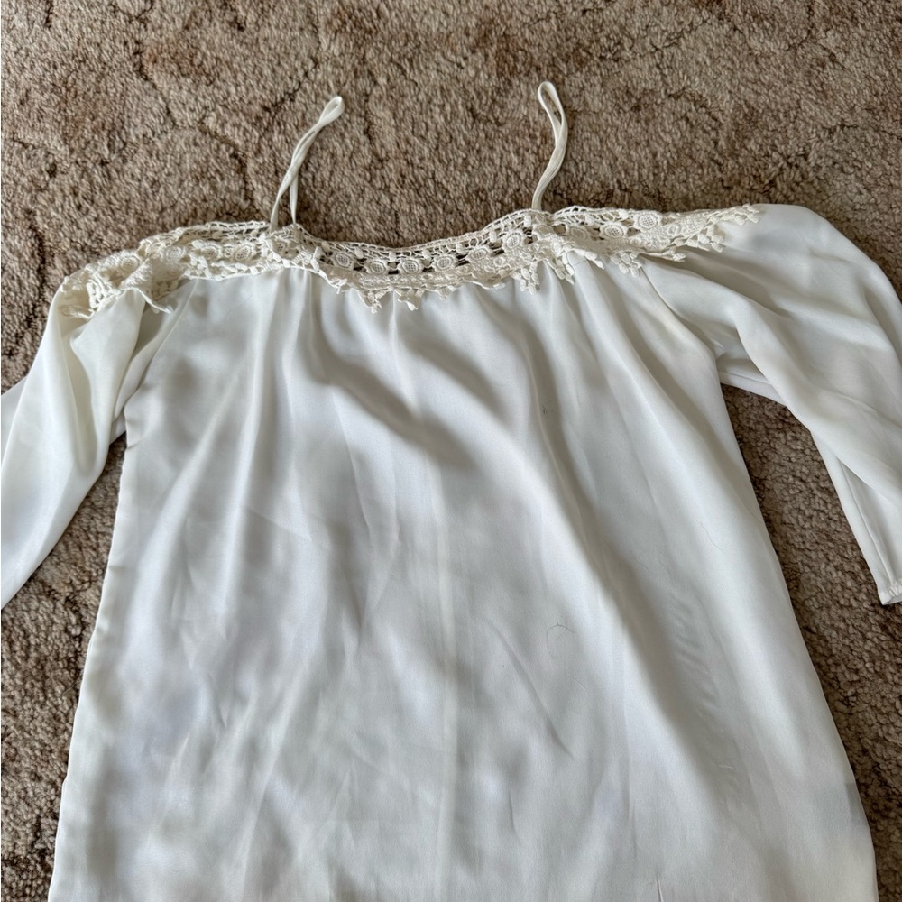 Charlotte Russe Cream Lace Trim Blouse